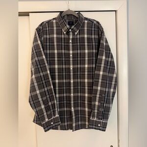 J. Crew Men's Gray and White Plaid Shirt
